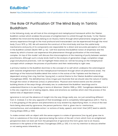 The Role Of Purification Of The Mind Body In Tantric Buddhism
