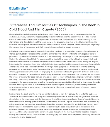 Techniques in In Cold Blood vs Capote Film