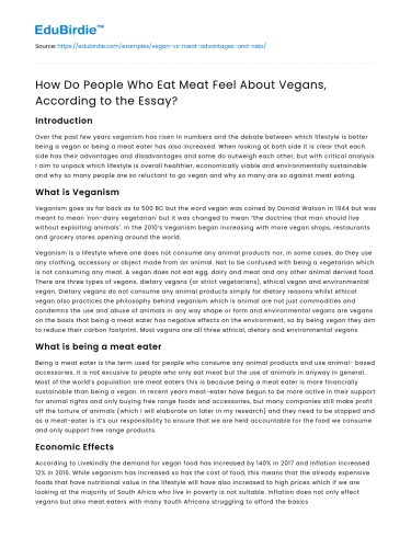How Do People Who Eat Meat Feel About Vegans, According to the Essay?