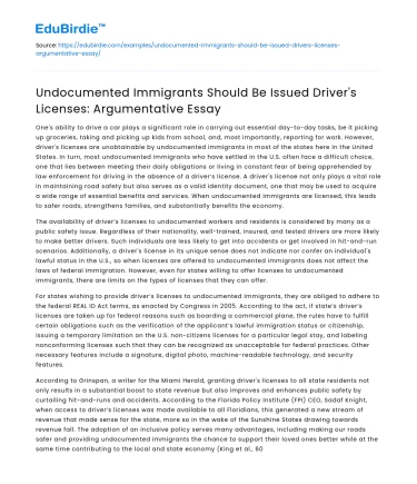 Issuing Licenses to Undocumented Immigrants