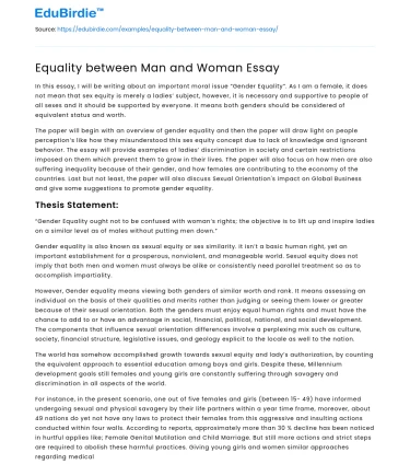 Equality between Man and Woman Essay