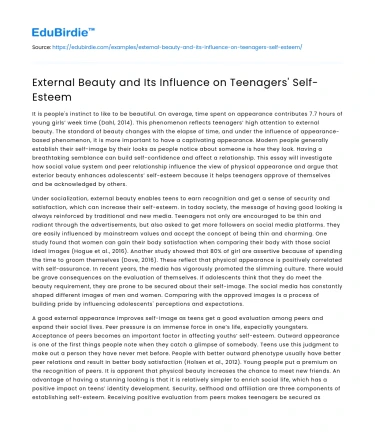 External Beauty and Its Influence on Teenagers’ Self-Esteem