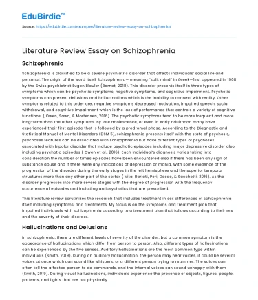 Literature Review Essay on Schizophrenia