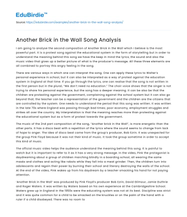 Another Brick in the Wall Song Analysis
