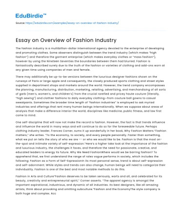 Essay on Overview of Fashion Industry