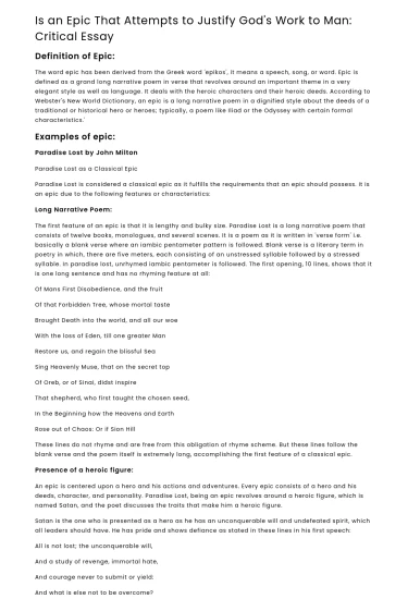 Is an Epic That Attempts to Justify God’s Work to Man: Critical Essay