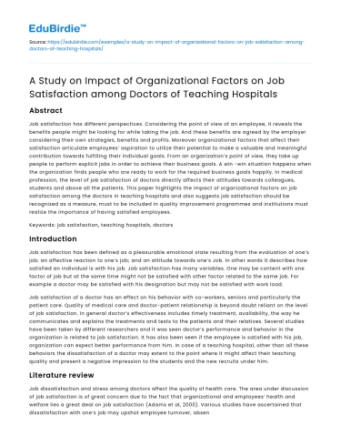 Organizational Factors’ Impact on Doctor Job Satisfaction