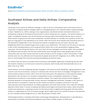 Southwest Airlines and Delta Airlines: Comparative Analysis