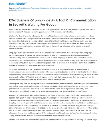 Language as a Communication Tool in Beckett’s Waiting For Godot