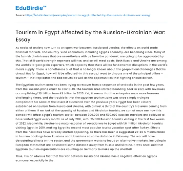 Tourism in Egypt Affected by the Russian-Ukrainian War: Essay