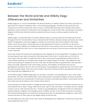 Between the World and Me and Hillbilly Elegy: Differences and Similarities