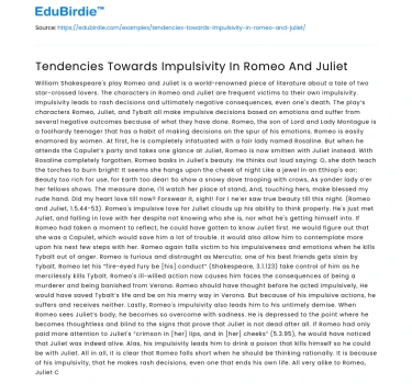 Tendencies Towards Impulsivity In Romeo And Juliet
