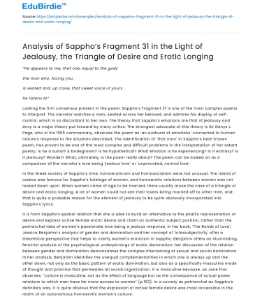 Sappho’s Fragment 31: Jealousy, Desire, Longing