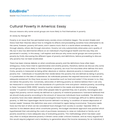 Cultural Poverty in America: Essay