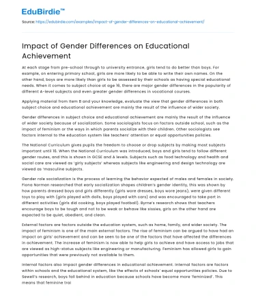 Impact of Gender Differences on Educational Achievement
