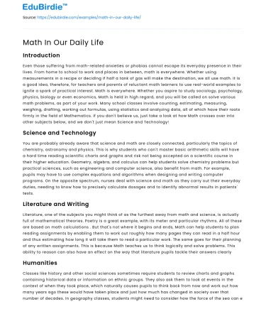Math In Our Daily Life
