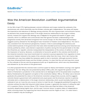 Was the American Revolution Justified: Argumentative Essay