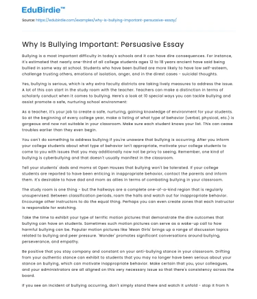 Why Is Bullying Important: Persuasive Essay