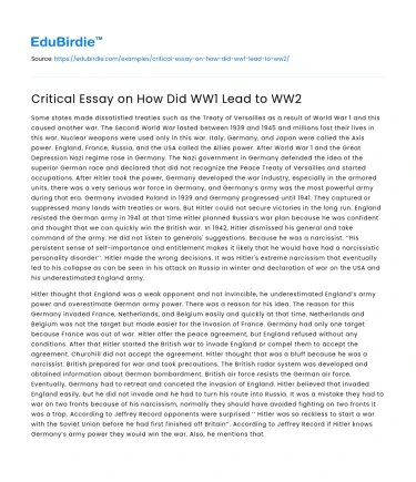Critical Essay on How Did WW1 Lead to WW2