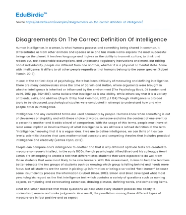 Disagreements On The Correct Definition Of Intelligence