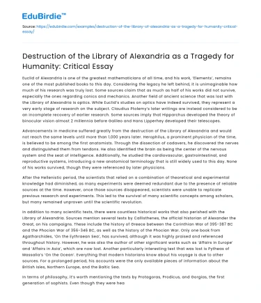 Destruction of Library of Alexandria: Tragedy for Humanity