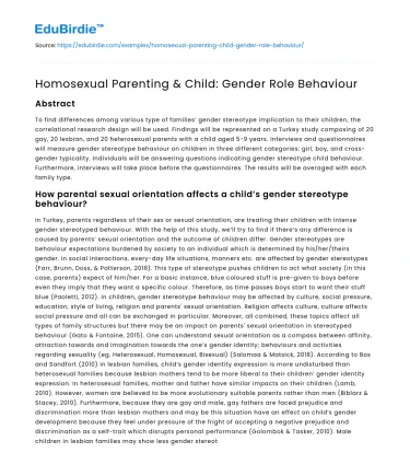 Homosexual Parenting & Child: Gender Role Behaviour