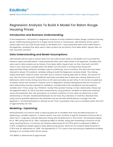 Regression Analysis To Build A Model For Baton Rouge Housing Prices