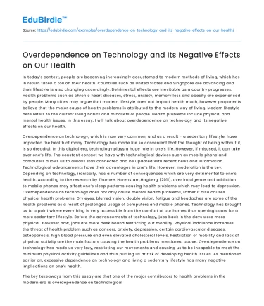 Overdependence on Technology and Its Negative Effects on Our Health