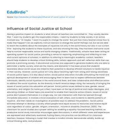 Influence of Social Justice at School