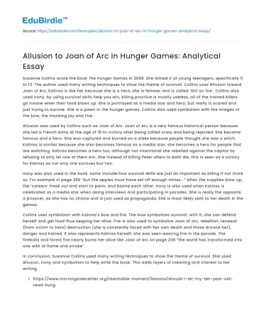 Allusion to Joan of Arc in Hunger Games: Analytical Essay