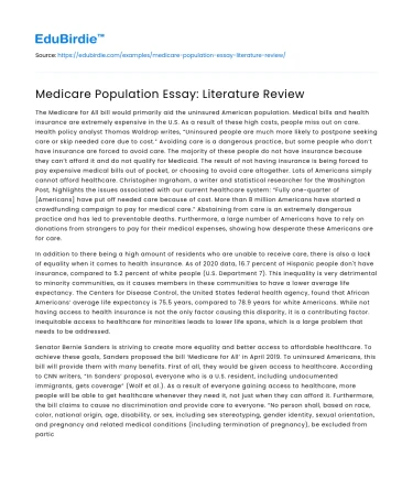Medicare Population Essay: Literature Review