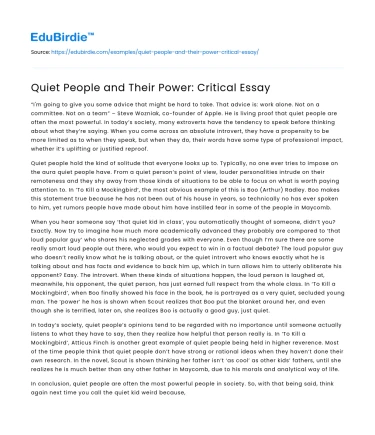 Quiet People and Their Power: Critical Essay