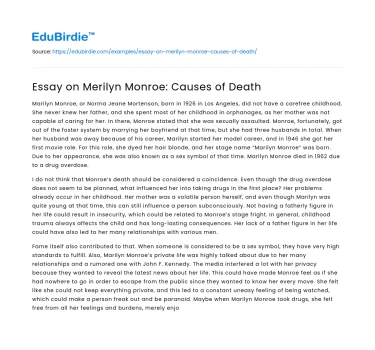 Essay on Merilyn Monroe: Causes of Death