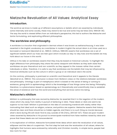 Nietzsche Revaluation of All Values: Analytical Essay