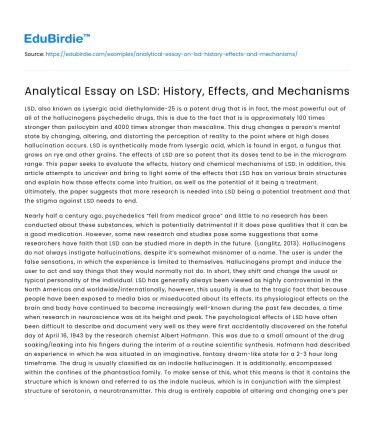 Analytical Essay on LSD: History, Effects, and Mechanisms