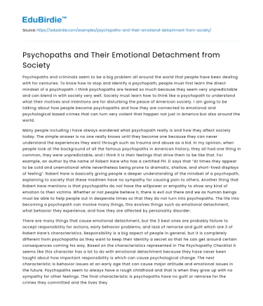 Psychopaths and Their Emotional Detachment from Society