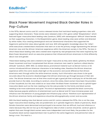 Black Power Movement Inspired Black Gender Roles in Pop-Culture