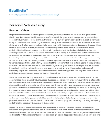 Personal Values Essay