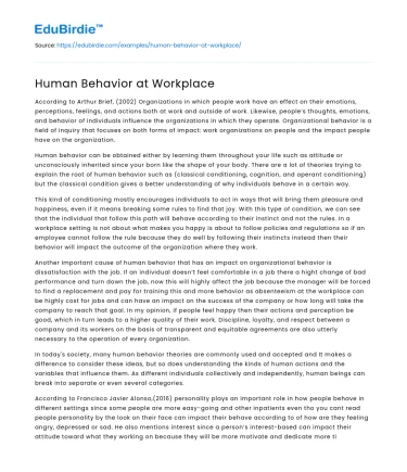 Human Behavior at Workplace