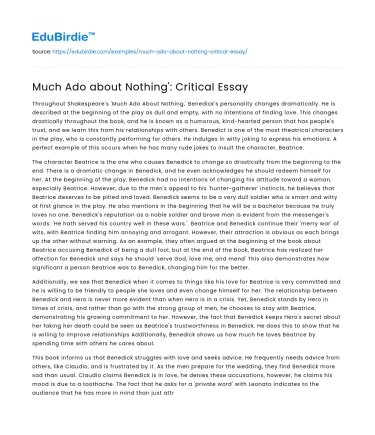 Much Ado about Nothing’: Critical Essay