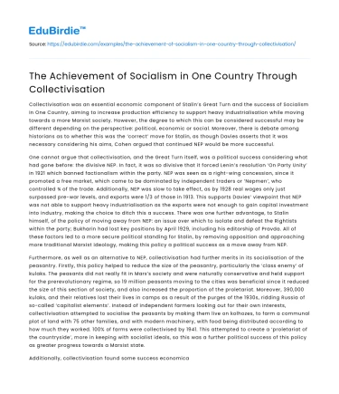The Achievement of Socialism in One Country Through Collectivisation