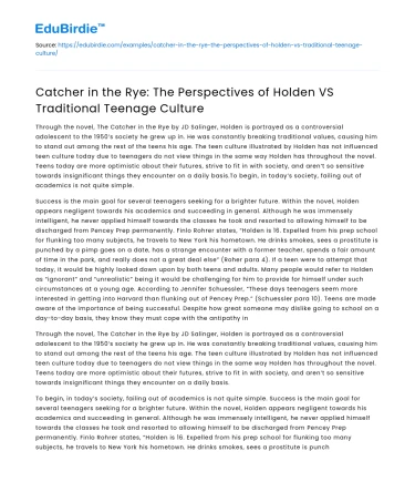 Holden vs Teen Culture in Catcher in the Rye