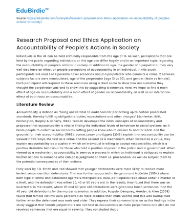 Accountability of People’s Actions in Society: Research Proposal