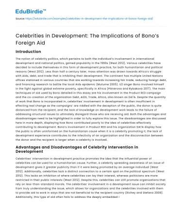 Celebrities in Development: The Implications of Bono’s Foreign Aid