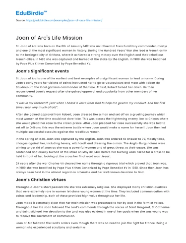 Joan of Arc’s Life Mission