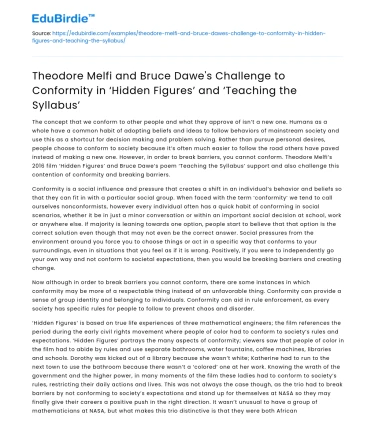 Melfi and Dawe’s Challenge to Conformity in Hidden Figures