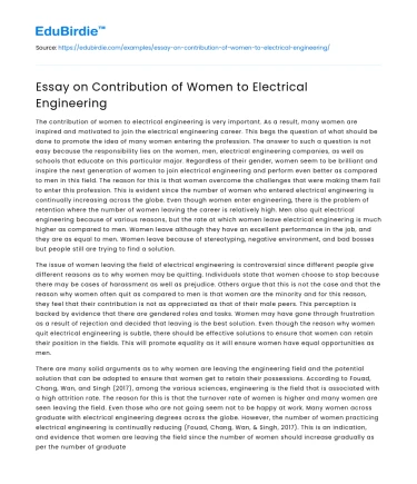 Essay on Contribution of Women to Electrical Engineering