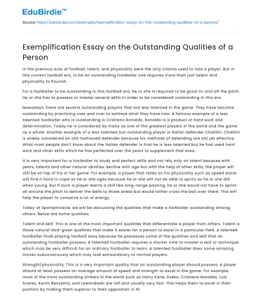 Exemplification Essay on the Outstanding Qualities of a Person