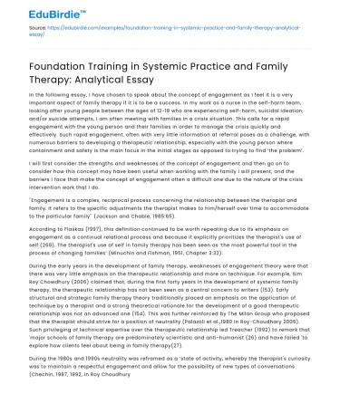 Foundation Training in Systemic Practice and Family Therapy