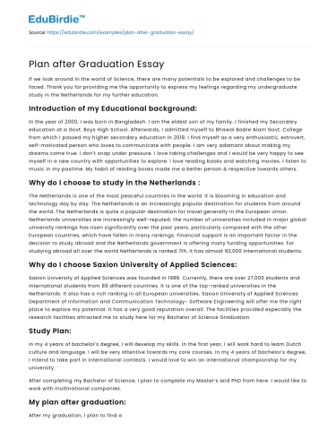 Plan after Graduation Essay